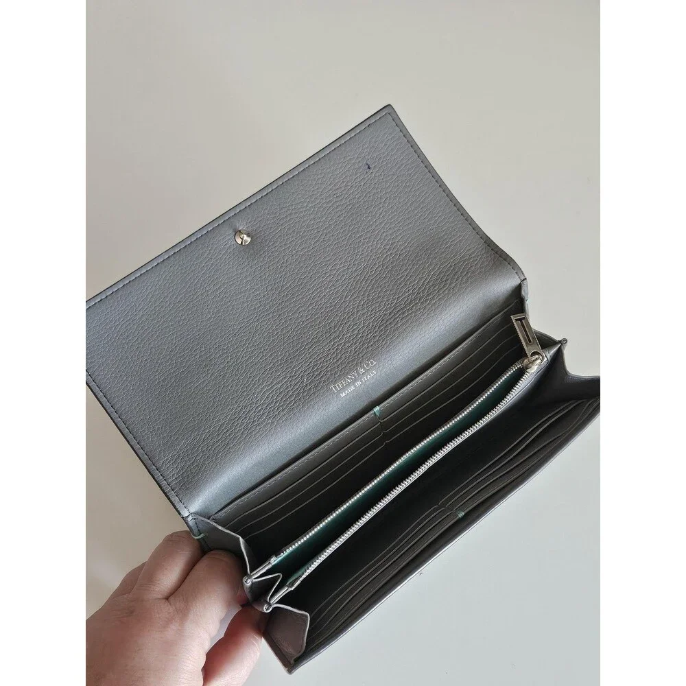 Tiffany & Co Wallet Womens 8x4 Gray Leather Continental Zip Flap Italy
